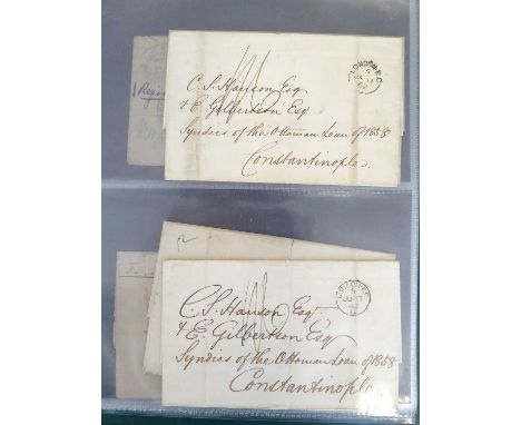 Group of 26 nineteenth century covers (and card), including 1862 correspondence of four stampless covers from the Bank of Eng