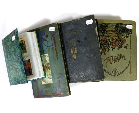 Four Vintage Albums Containing a Random Mix of Cards Both Topographical and Subject. Over 100 French cards showing action sce