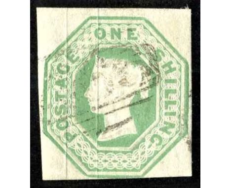 1847 1/- pale green, SG.54, attractive used with light cancel, very good margins save just touching lower frame, very light i