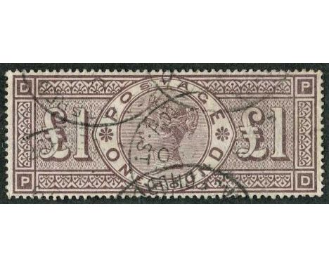1884 £1 brown-lilac, watermark crowns (SG.185), extremely nice looking example with light registration cancels, horizontal ir