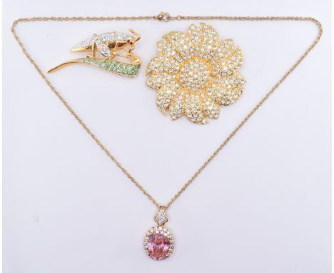 A group of three Camrose &amp; Kross reproduction&nbsp;Jacqueline Kennedy owned jewellery to include a pink stone pendant nec