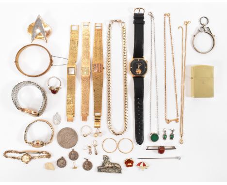 An assortment of costume jewellery and wrist watches to include a Smiths wrist watch with a 9ct gold back (hallmarked Birming