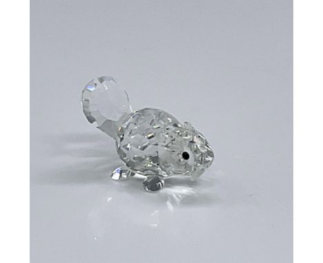 This retired Swarovski crystal beaver is made from clear crystal, has black eyes and frosted teeth. Swarovski etched stamp on
