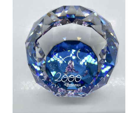 Faceted crystal ball designed with Disney Castle 2000 Disneyland Paris. Felt bottom protects base. Disney mark.This item has 