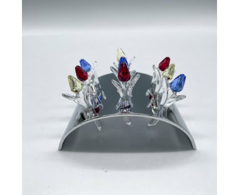 Lovely display rhodium stand with 9 mini crystal tulips colored in red, yellow and blue. Gift to members who renewed for 3 ye