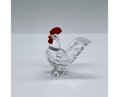 Handsome standing rooster accented with a topaz crystal beak and Siam red crystal comb and wattles. Swarovski etched backstam