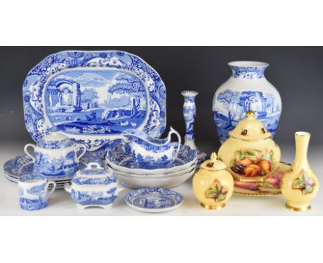 Spode tea, dinner and decorative ware in the Italian pattern including a large vase, meat plate and candlestick, Aynsley Orch