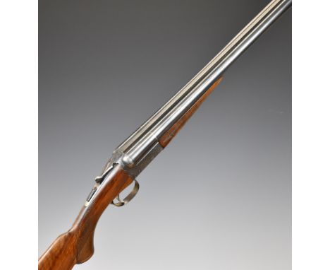 BSA 200 12 bore side by side ejector shotgun with engraved locks, trigger guard, underside, top plate, thumb lever and fences