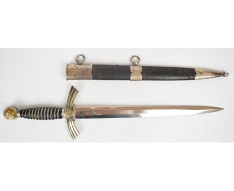 WW2 German Nazi Third Reich first pattern Luftwaffe dagger with leather and wire grip, 3 stamped to inside of guard and pomme