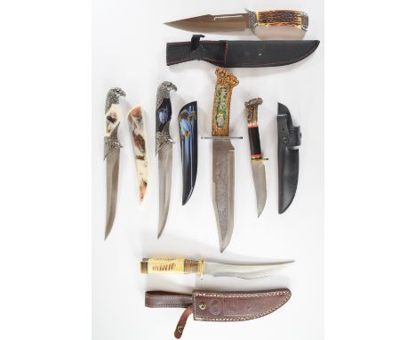 Six hunting daggers including a Chipaway example, five with sheaths, longest blade 23cm PLEASE NOTE:- Before bidding please e