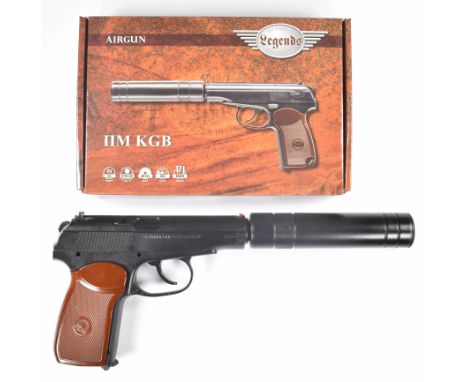 Umarex The Spirit of Legends NM KGB .177 CO2 air pistol with chequered grips and sound moderator, serial number 21H255165, in