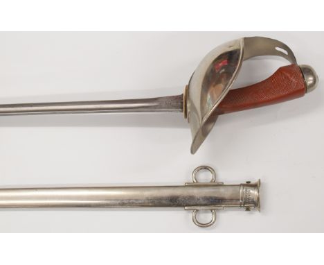 British 1908 pattern Cavalry sword with later 1912 securing pin through the blade, solid bowl guard, dermatine or similar gri