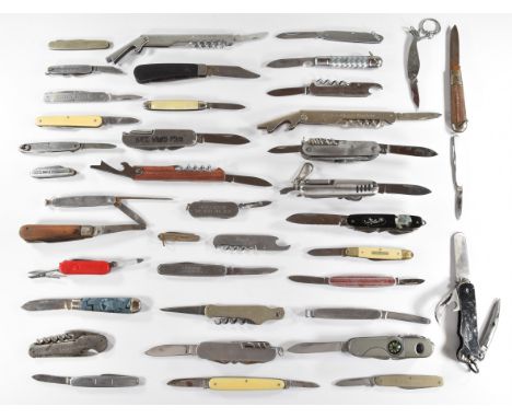 A collection of forty pocket / folding knives including 'Swiss Army' examples, multi blades / tools, 1955 clasp knife etc PLE