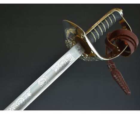 British 1897 pattern Infantry Officer's sword by Imperial Sword Co, London with Elizabeth II cypher to pierced hilt, 82cm sin