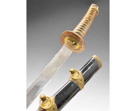 Japanese Samurai sword with bound handle, 67cm curved blade, additional guard and lacquered scabbard PLEASE NOTE:- Before bid