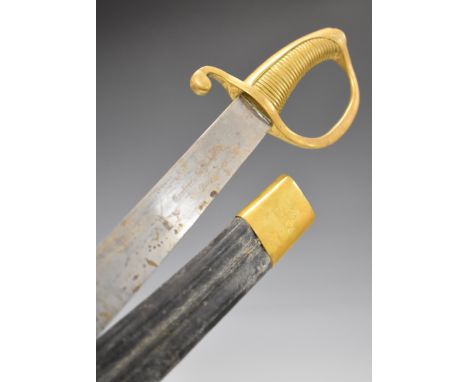 French brass hilt short sword / briquet with 56cm curved blade and scabbard PLEASE NOTE:- Before bidding please ensure that y