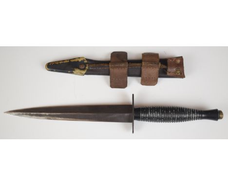 William Rodgers Sheffield Fairbairn Sykes style fighting knife with 17cm double edged blade and sheath PLEASE NOTE:- Before b