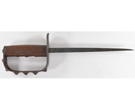 American WW1 trench fighting knife with wooden grip, D shaped guard stamped US L F &amp; C 1917 and 22.5cm triangular blade P