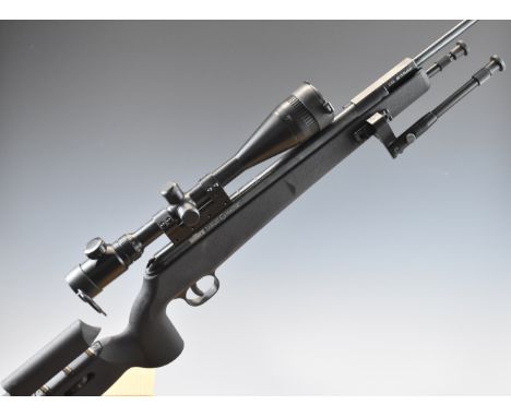 Milbro Target Master .22 air rifle with composite stock, textured semi-pistol grip, adjustable comb, bi-pod, sound moderator 