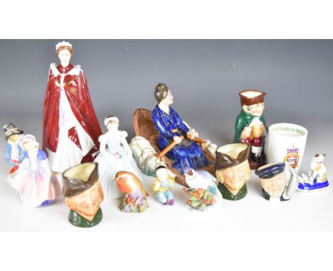 Royal Doulton and Royal Worcester figures, jugs and birds including 'China', Wood and Sons RNLI Grace Darling, Dinky Do etc, 
