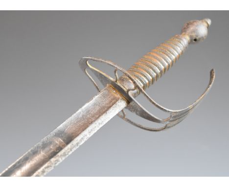 Possibly circa 1780s British Infantry sword with bound grip and Royal coat of arms to both sides of 82cm single edged blade P
