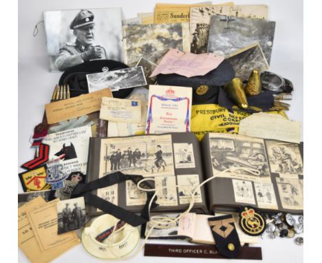 WW2 era and later military and civilian ephemera including Civil Defence arm bands, St John's Ambulance buttons, driving gogg