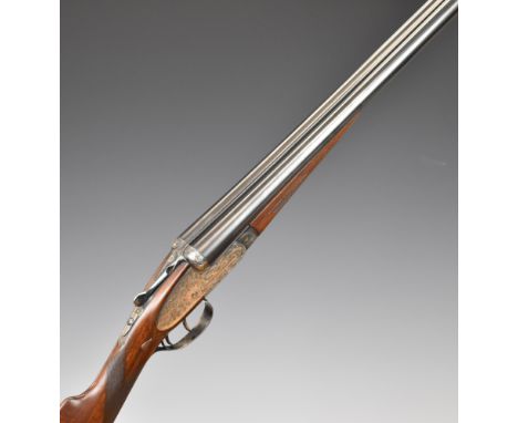 AYA No.2 12 bore side by side ejector shotgun with&nbsp;named and border engraved locks, border engraved underside, trigger g