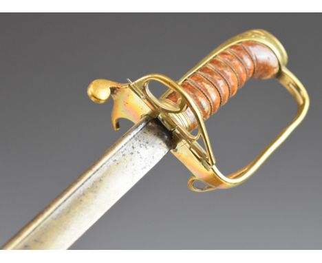 19thC sword with leather and wire grip, folding guard and shortened 66cm blade PLEASE NOTE:- Before bidding please ensure tha