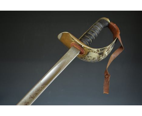 British 1897 pattern Infantry Officer's sword by Robert Mole & Sons with George V cypher to hilt, 82cm decorated single edged