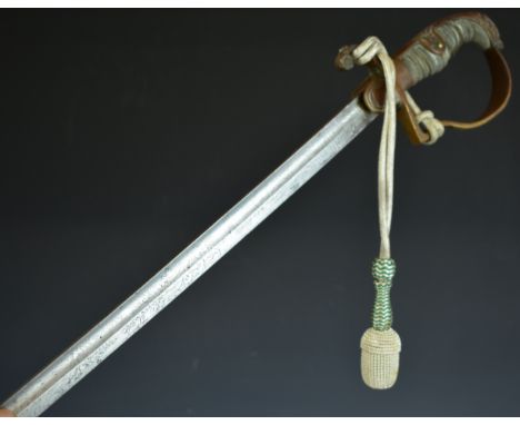 Imperial German Artillery Officer's sword with crossed cannon to langet, part decorated 83cm blade marked Berlin to spine, sc