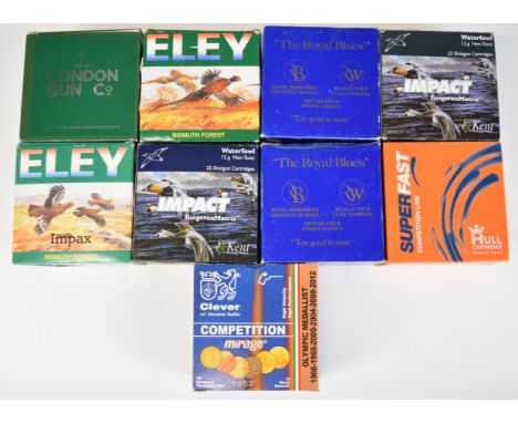 Two hundred and ten 12 bore non-toxic shotgun cartridges including Eley Impax Bismuth Forest, Eley Grand Prix High Speed, Ken
