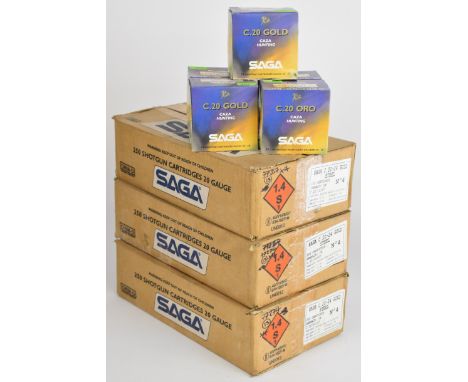 Eight hundred and seventy five 20 bore Saga Gold 24g steel 4 shot cartridges, all in original boxes.&nbsp;PLEASE NOTE THAT A 