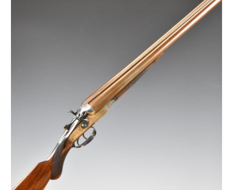 Midland Gun Co 12 bore side by side hammer action shotgun with engraved scenes of birds to the locks, engraved hammers, under