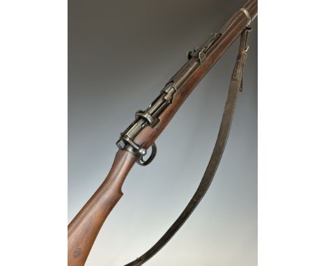 BSA Lee-Enfield No I Mk III .410 shotgun converted .303 bolt-action service rifle with adjustable sights, storage compartment