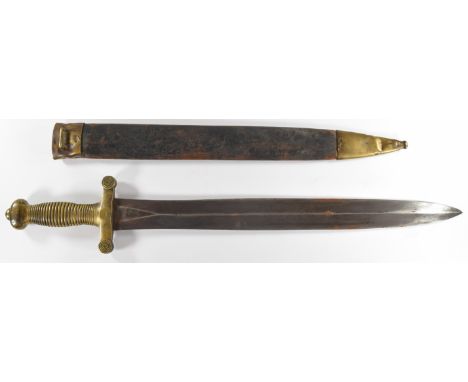 French 1831 pattern artillery short sword with Jean to ricasso, brass hilt and serial numbers to crossguard matching those to