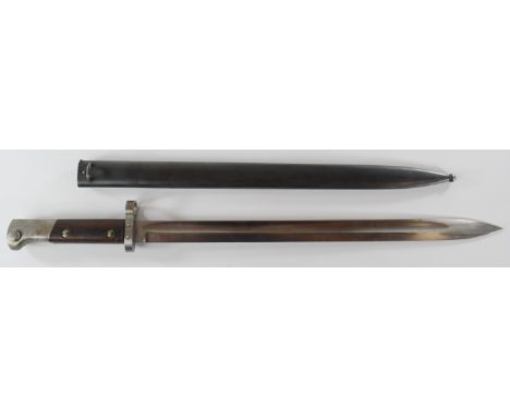 Mauser Export bayonet with wooden grips, 40cm fullered blade and scabbard PLEASE NOTE:- Before bidding please ensure that you