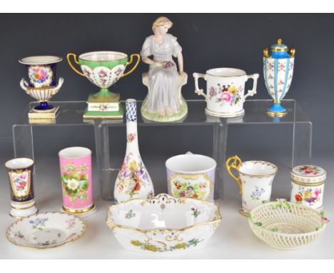 Collection of mainly English 19th/20thC porcelain including Minton, Spode, Coalport, Wedgwood figurine and a Belleek basket, 