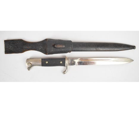 German KS98 pattern bayonet with chequered grip, 20.5cm fullered blade, scabbard and frog PLEASE NOTE:- Before bidding please