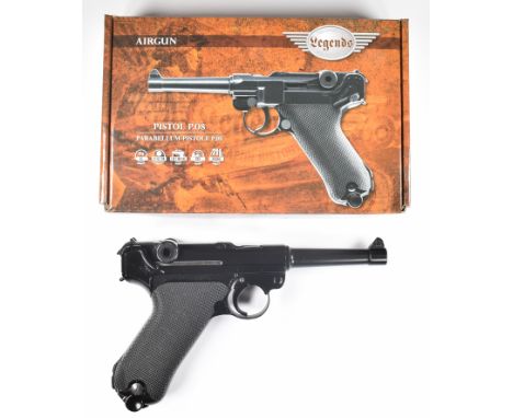 Umarex The Spirit of Legends P.08 Luger style .177 CO2 air pistol with chequered grips, serial number 19C07957, in original b