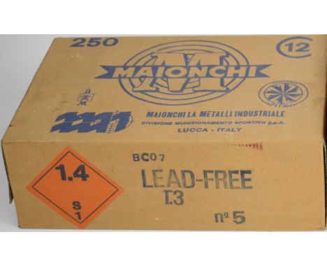Two hundred and fifty 12 bore Maionchi lead free 28g steel 5 shot cartridges, all sealed in original boxes.&nbsp;PLEASE NOTE 
