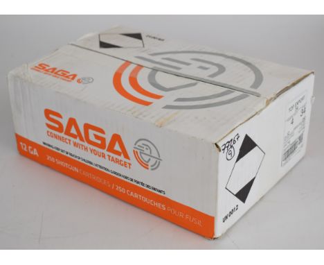 Two hundred and fifty 12 bore Saga Export 34g 4 shot shotgun cartridges, all sealed in original boxes.&nbsp;PLEASE NOTE THAT 