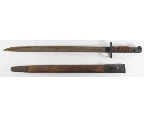 British WW1 1907 pattern bayonet by Sanderson, with good stamps to the ricasso, 5 G R (possibly 5th Gurkha Rifles) to pommel,