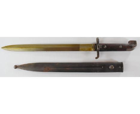 Swedish 1914 pattern bayonet with 121 number 157 to crossguard, a 33cm double edged blade and scabbard PLEASE NOTE:- Before b