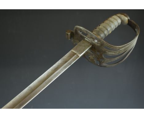 British 1827 pattern Infantry Rifle Regiment Officer's sword with strung bugle to Gothic hilt, shagreen and wire grip, 82cm s