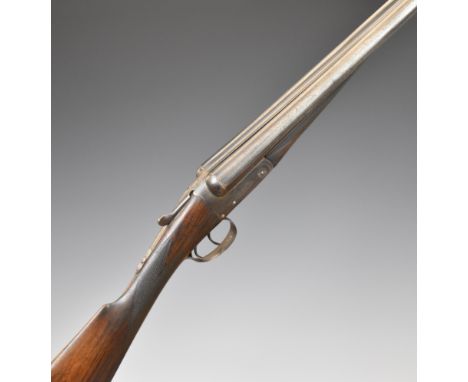 Charles Boswell of London 12 bore side by side shotgun with named and engraved thumb lever, chequered grip and forend, vacant