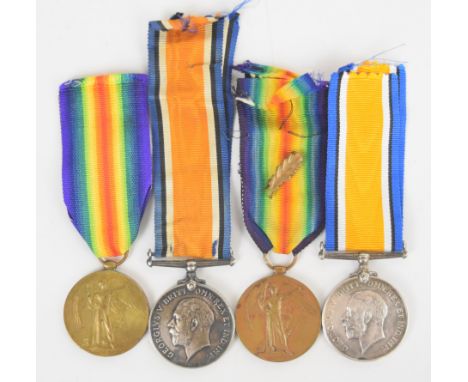 British Army four WW1 medals comprising Victory Medals named to 23949 Pte A W Bengough, Army Veterinary Corps with emblem and