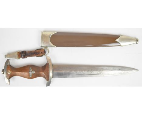 WW2 German Nazi Third Reich SA dagger with Tiger Solingen and maker's mark to ricasso, 22cm double edged blade, scabbard and 