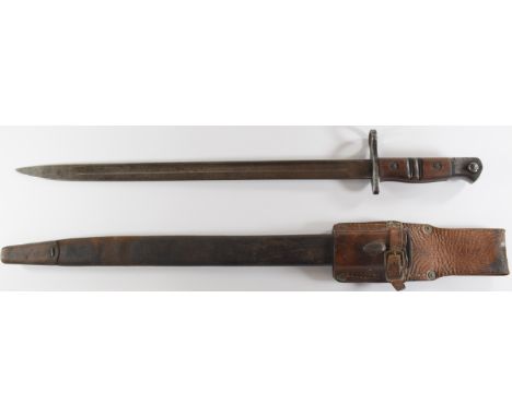 British WW1 Remington bayonet with good stamps to ricasso, a 42cm fullered blade, scabbard and frog PLEASE NOTE:- Before bidd