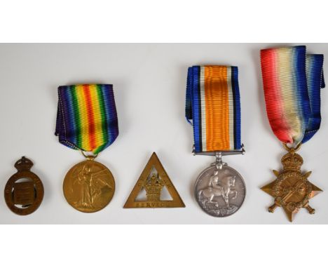 British Army WW1 medal trio comprising 1914/1915 Star, War Medal and Victory Medal named to 9570 Pte E Dickinson, East Surrey