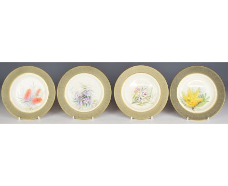 Royal Worcester four cabinet plates from the 'Mrs Ellis Rowan Australian Flowers' series,&nbsp;made for the Australian market